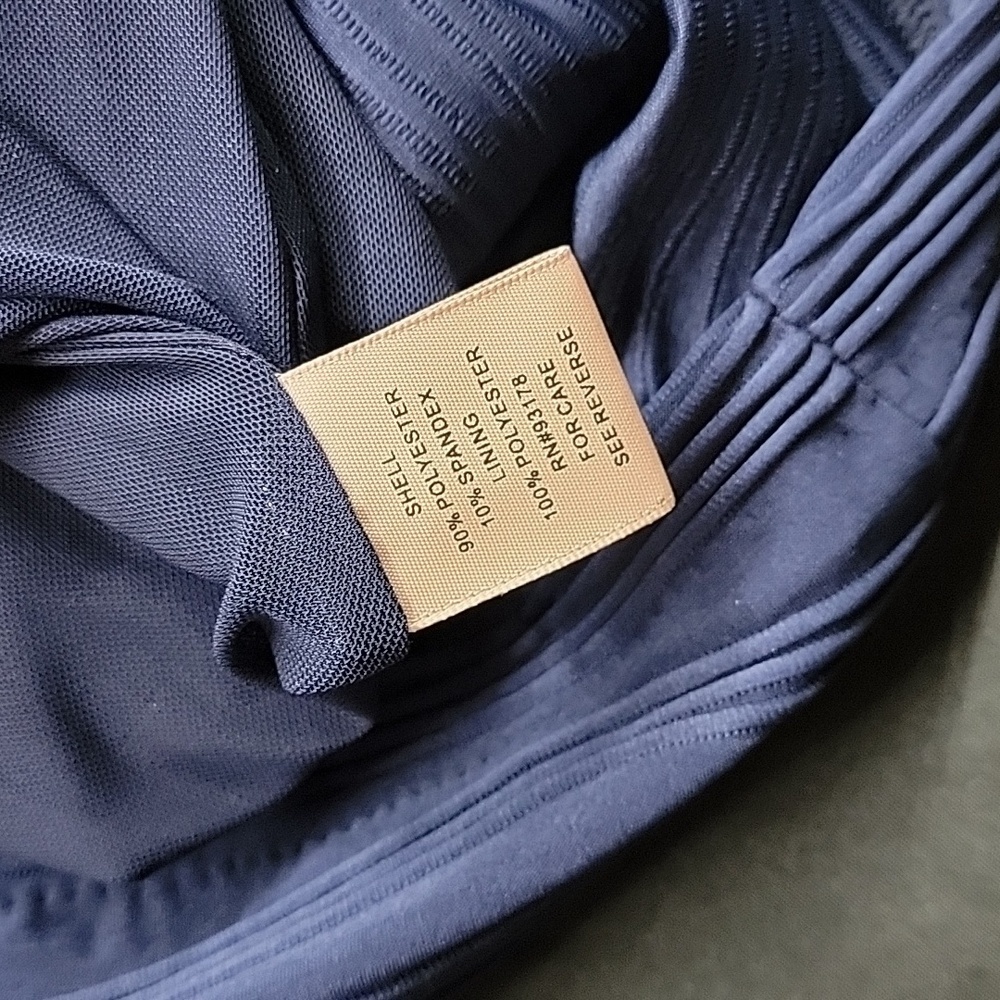 Philosophy Navy Blue Scoop Neck Sleeveless Satin and Sheer Cocktail Dress - Picture 12 of 12